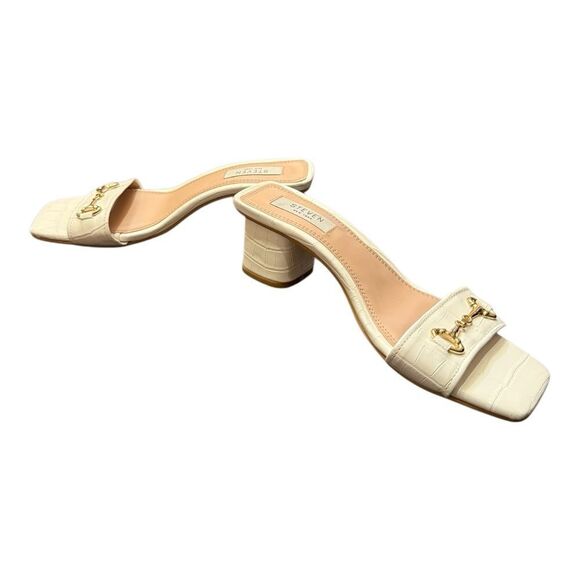 NWT Steven New York Layer White Croc Embossed Sandal 7 Chunky Block Heel - Picture 6 of 8